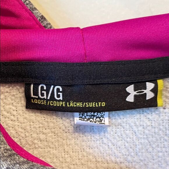 Under Armour Heather Gray Hoodie with Magenta Logo - Picture 3 of 6